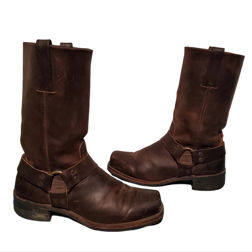 Frye Rare Vintage Tall Leather Harness Boots Men's Size 10M, Made In U.S.A. - Picture 1 of 7